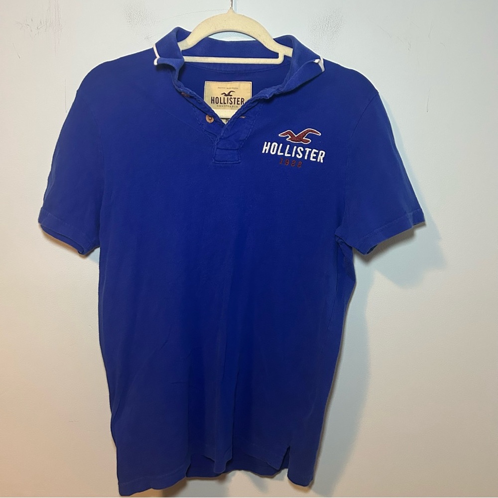 Hollister Royal Blue Henley Short Sleeve Polo Shirt Size Medium